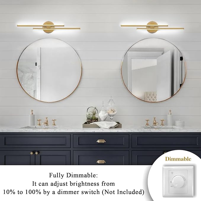 EDISLIVE Dimmable Modern LED Vanity Light Fixtures Bathroom Vanity Wall Lighting, 23.6 in Mirror Vanity Lighting Fixtures for Bathroom Bedroom Makeup Living Room, Gold