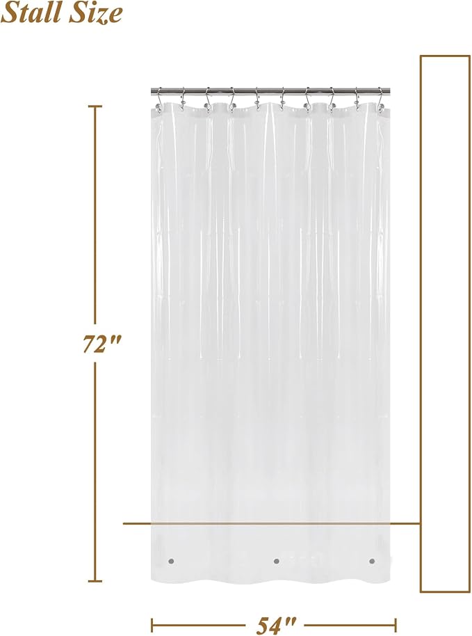 Mrs Awesome 54x72 Stall Size Shower Curtain Liner Clear | 3 Bottom Magnets,10 Rustproof Grommets,Water Proof Lightweight PEVA,54W x 72H for Small Bathroom or Shower Stall
