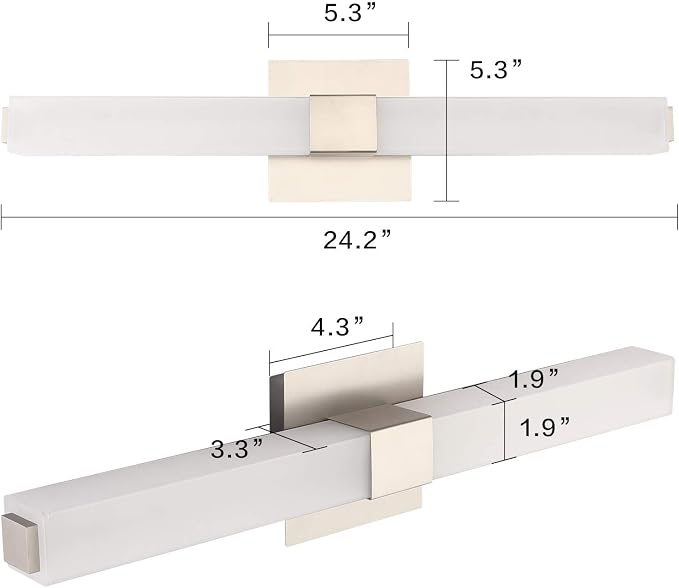 24in Modern Bathroom Vanity Light, 3CCT Dimmable Nickel LED Vanity Lights Bar, 18W Bathroom Lighting Fixtures Above Mirror 3000K/4500K/6000K Selectable