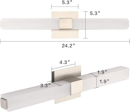 24in Modern Bathroom Vanity Light, 3CCT Dimmable Nickel LED Vanity Lights Bar, 18W Bathroom Lighting Fixtures Above Mirror 3000K/4500K/6000K Selectable