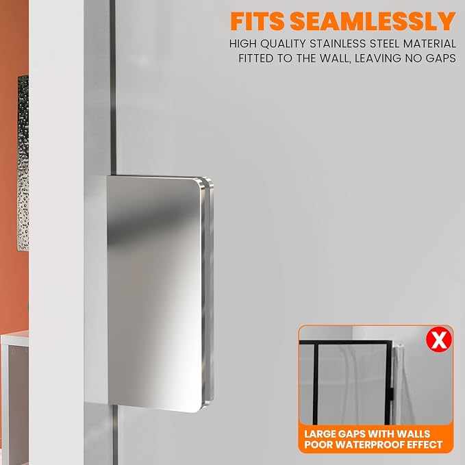 Bathroom Shower Glass Door 34" W×78.75" H, 3/8"(10mm) Thick Clear Tempered Glass Panel with Clamps, Fixed Frameless Waterproof Shower Door, Chrome