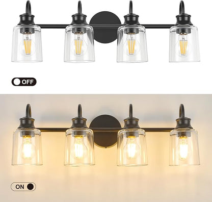 4 Lights Bathroom Light Fixtures Modern Black Vanity Lights | ETL Certificate, Easy to Install,Wall Mount Up or Down,Thickened Glass Lampshade,E26 Socket,Hardwired