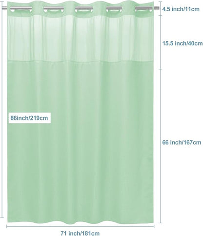 EUTXL Heavyweight Mint Green Long No Hook Shower Curtain with Snap in Liner,256GSM Waffle Weave Shower Curtains for Bathroom,71W x 86H