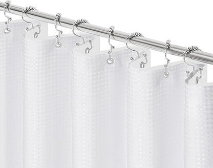 3 in 1 White Shower Curtain with PEVA Liner, 12 Hooks, 72x72 | Luxury Weighted Fabric Shower Curtain Set, 12 Stainless Steel Double-Sided Hooks, Water Repellent, Bathroom Decor