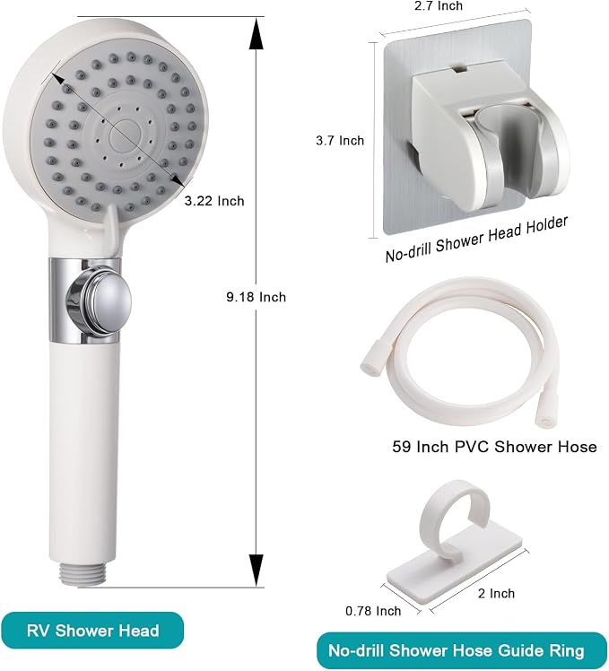 GwernKB Handheld Shower Head with Hose and On Off Switch,Water Saving | 3 Mode High Pressure Spray,for RV,Camper,Bathroom,No Drilling Wall Mount Adhesive Shower Holder,No Hurt to Wall,White