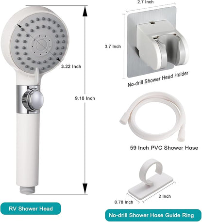 GwernKB Handheld Shower Head with Hose and On Off Switch,Water Saving | 3 Mode High Pressure Spray,for RV,Camper,Bathroom,No Drilling Wall Mount Adhesive Shower Holder,No Hurt to Wall,White