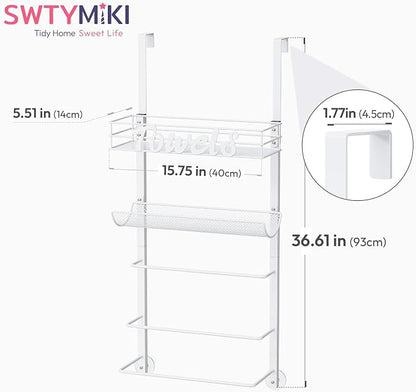SWTYMIKI Over the Door Towel Racks for Bathroom - 5-Tier Wall Mounted Bathroom Towel Storage Organizer Holder with Metal Shelf, White