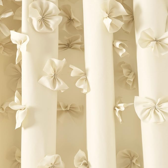 Lush Decor Riley Light Filtering Window Curtain Panel, Single 54" W x 84" L, Buttercream - Cute Yellow Curtains for Bedroom - Bow Decor - Coquette Curtains for Windows