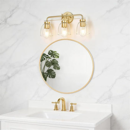3-Light Bathroom Vanity Light Fixtures, 21 Inch Modern Industrial Golden Vanity Lights for Bathroom Light Fixtures with Bell Bubble Glass Shade Wall Sconce for Mirror, Bedroom, Hallway