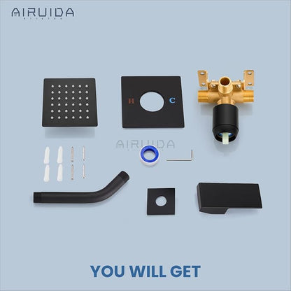 Airuida Shower Faucet Set,4 Inch Shower Valve Kit,Matte Black | Male Threads,Rough-in Valve Shower Trim Kit,Single Handle Control Shower Set