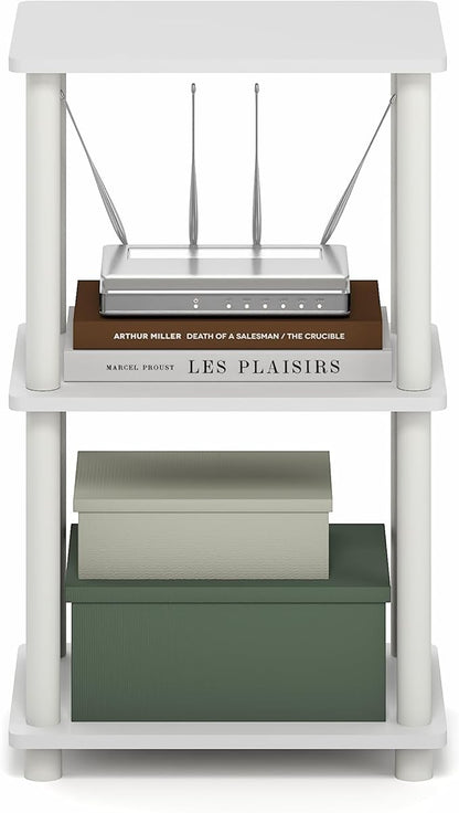Furinno Turn-N-Tube Storage Shelves, 3-Tier Open Frame Book Shelf, Standing Corner Shelf, Toolless Assembly, Open Shelves, for Organization and Storage, Living Room, Garage, Home Office, White