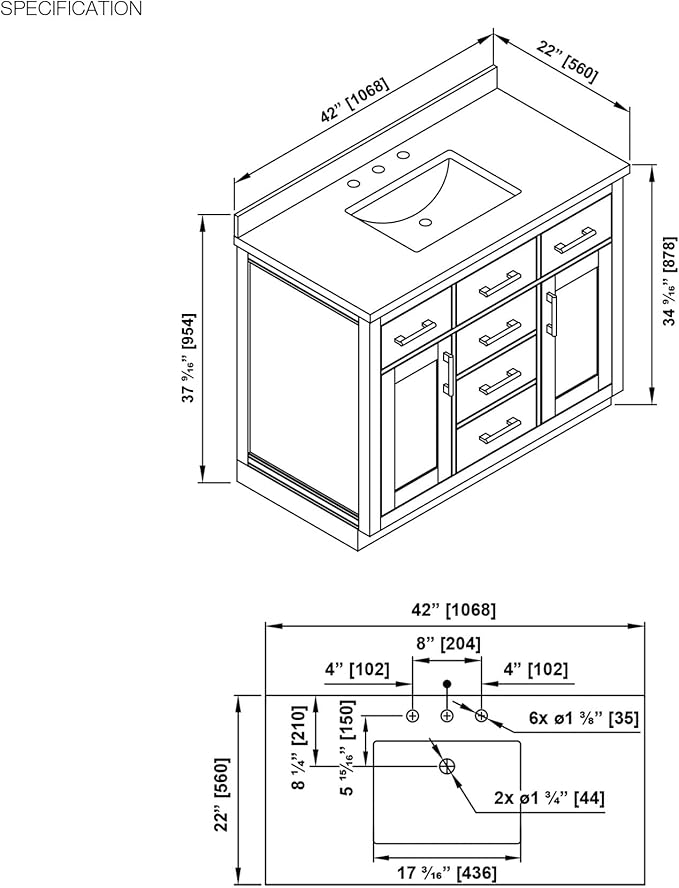 OVE Decors Bailey 42 in. Single Sink Freestanding Driftwood Oak Bathroom Vanity with White Quartz Top, Matching Backsplash and Power Bar