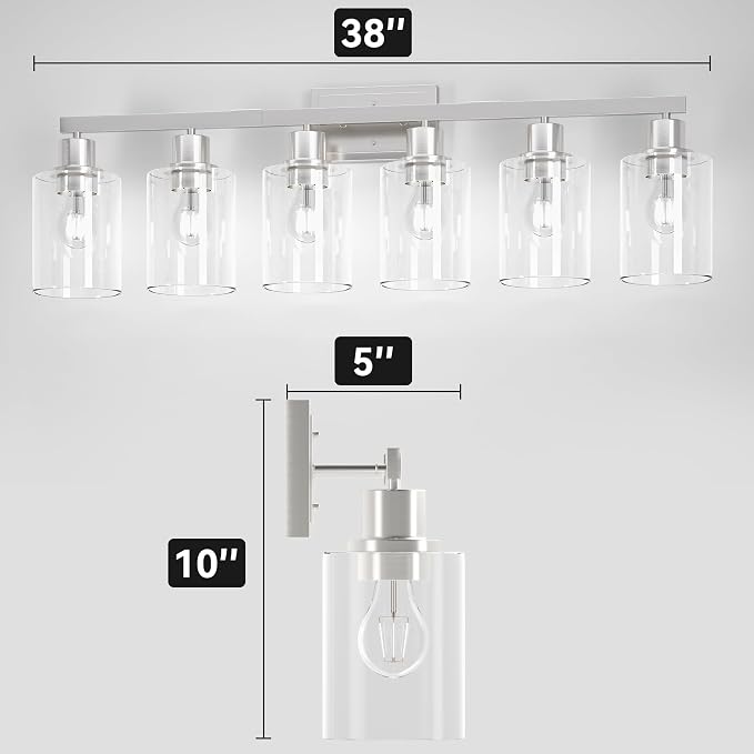 Hasipu 6-Light Bathroom Vanity Lights Over Mirror, Modern Glass Shade Vanity Light Fixture Wall Sconce, Bathroom Makeup Lighting for Kitchen Living Room Hallway Cabinet Entryway Porch