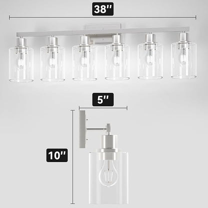 Hasipu 6-Light Bathroom Vanity Lights Over Mirror, Modern Glass Shade Vanity Light Fixture Wall Sconce, Bathroom Makeup Lighting for Kitchen Living Room Hallway Cabinet Entryway Porch
