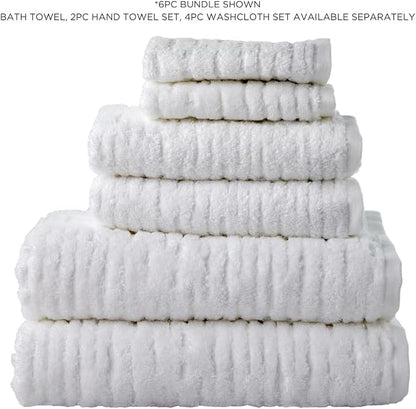 SKL Home CloudSoft Bath Towel Set, 6-Piece, 100% Cotton Luxury, White | 2 Bath towels, 2 hand towels, 2 washcloths. Premium spa-level quality. 600/520 GSM weight. Ultra plush & absorbent.