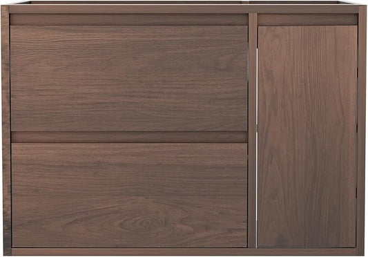30 Inch Floating Bathroom Vanity Cabinet Only, Wall Mounted Storage Cabinet, Luxury Bathroom Organizer – Walnut Finish, with 2 Drawers & Door Storage Compartment, Easy Assembly