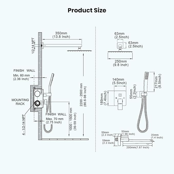 gotonovo Tub Shower Faucet Set with Valve Kit 10’’ Head,Polished Chrome | Shower System with Tub Spout,SUS304 Rain Head with Handheld Sprayer,Swivel Spout,All Metal,Rough-In Valve Trim Kit,Wall Mount