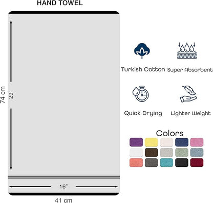 Hawmam Linen Cool Grey Hand Towels 4-Pack - 16x29 Turkish Cotton Premium Quality Soft - Small Towels for Bathroom