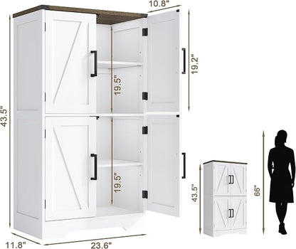 Treocho Farmhouse Bathroom Floor Cabinet with Adjustable Shelves | 11.81"D x 23.62"W x 43.46"H, Freestanding Kitchen Pantry Cabinet, Cupboard for Living Room, Dining Room, White