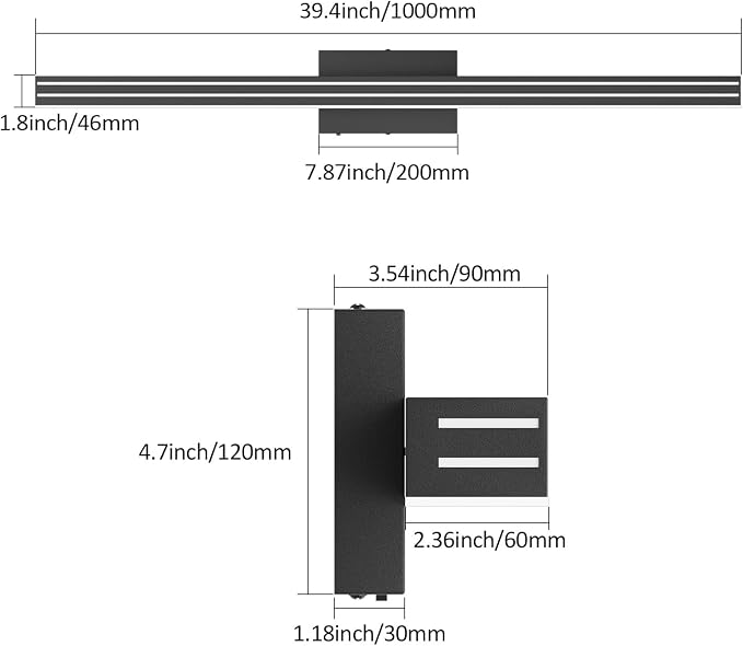 Ralbay 5 Color Temperature Dimmable LED Modern Black Vanity Light for Bathroom 40inch 36W Acrylic Matte Black Bathroom Vanity Lighting Fixtures Over Mirror