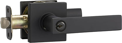 Amazon Basics Contemporary Stamford Entry Door Lever, Easy Installation, Matte Black, 1-Pack