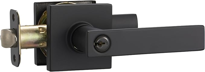 Amazon Basics Contemporary Stamford Entry Door Lever, Easy Installation, Matte Black, 1-Pack