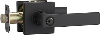 Amazon Basics Contemporary Stamford Entry Door Lever, Easy Installation, Matte Black, 1-Pack