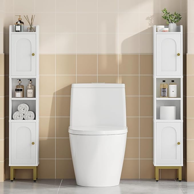 Hzuaneri Slim Bathroom Storage Cabinet, Narrow Bathroom Organizers,2 Doors | Narrow Bathroom Storage with 4 Adjustable Feet, Laundry Room Organization for Small Space,Kitchen, White BC22413G