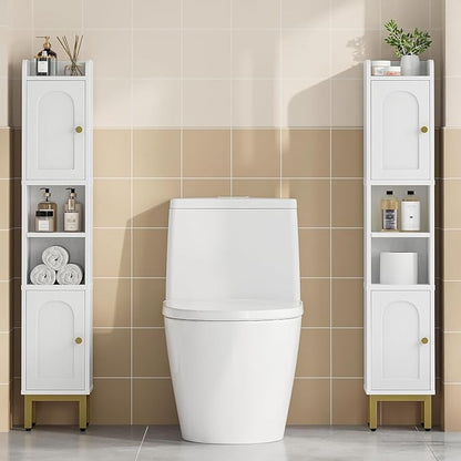 Hzuaneri Slim Bathroom Storage Cabinet, Narrow Bathroom Organizers,2 Doors | Narrow Bathroom Storage with 4 Adjustable Feet, Laundry Room Organization for Small Space,Kitchen, White BC22413G