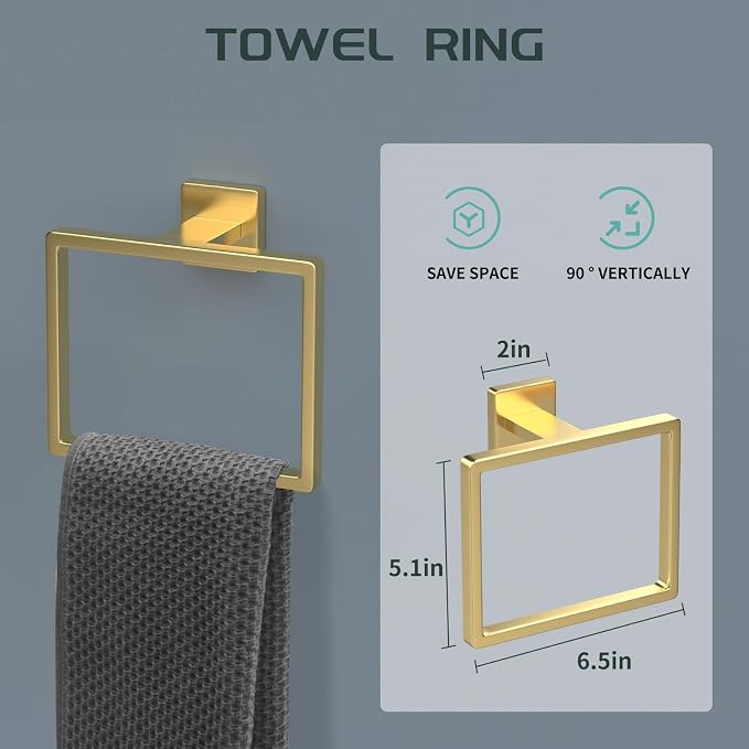 Dorudon atrox 7 Piece Gold Bathroom Hardware Set with Brushed Gold Bathroom Accessories - Square 2 Towel Bars Towel Rack Stainless Steel 23-Inch