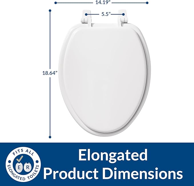 Bemis 1400TTA Economy Durable Wood Toilet Seat, Made in USA, Elongated, White (Pack of 2)