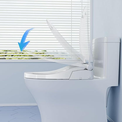 Electric Toilet Seat Elongated with Voice Control, Heated Toilet Seat with Warm Water & Dryer, Radar Sensor Auto Open/Close, LED Temp Display, Electric Bidet Toilet Seat for Bathroom
