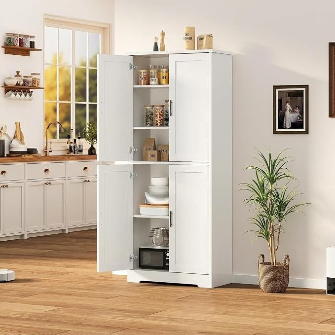 Garvee Kitchen Pantry Cabinet, 70 Inch Tall Storage Cabinet | with Doors and Adjustable Shelves, Freestanding Wooden Classic Cupboard for Living Room, Dining Room, Bathroom