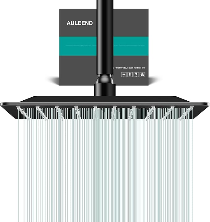 Square Rain Shower Head, High Flow Stainless Steel,Work with any decorative style，All Metal Rainfall Shower Head (Matte Black, 10)