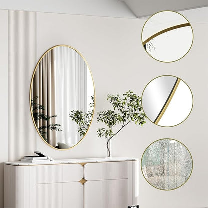 Koonmi Gold Oval Bathroom Mirror, 26"x37" Oval Mirror for Wall | Shatterproof Bathroom Vanity Mirror for Bedroom Living Room Entryway, Horizontal or Vertical, Hardware Included