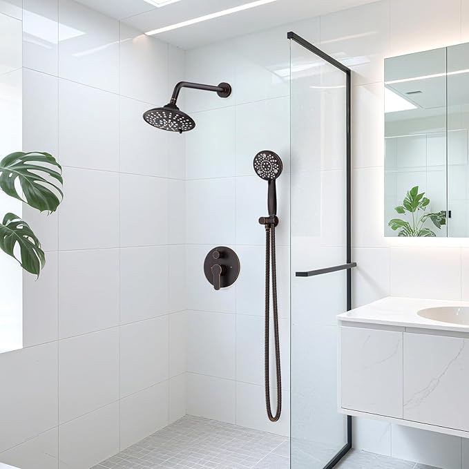 EMBATHER Shower Faucets Sets Complete with 3 Setting High Pressure Shower Head, Bathroom Wall Mounted Rainfall Shower Fixtures with 8-Mode Handheld Spray, Oil Rubbed Bronze