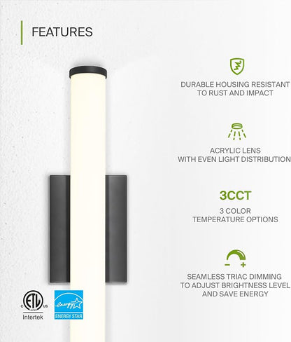 ASD 18" LED Linear Vanity Light Fixture, Modern Bathroom Sconce — 3 Color 3000K-5000K, Dimmable, 20W 1800LM, Energy Star & ETL Listed — Over Mirror Makeup Bar for Bedroom, Cabinets — Black, 4 Pack