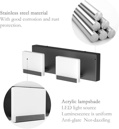 Ralbay Matte Black Vanity Light 2 Lights Bathroom Vanity Lights Acrylic LED Modern Black Bathroom Light Fixtures