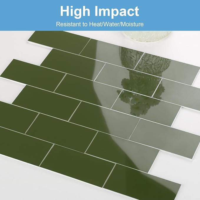 2026 New Upgrade Peel and Stick Backsplash Tile, Peel and Stick 11.34" X 11.57" Wall Tile for Kitchen, Bathroom, Fireplace, Laundry (Polished Green, 20 Packs)