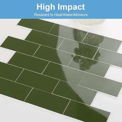 2026 New Upgrade Peel and Stick Backsplash Tile, Peel and Stick 11.34" X 11.57" Wall Tile for Kitchen, Bathroom, Fireplace, Laundry (Polished Green, 20 Packs)