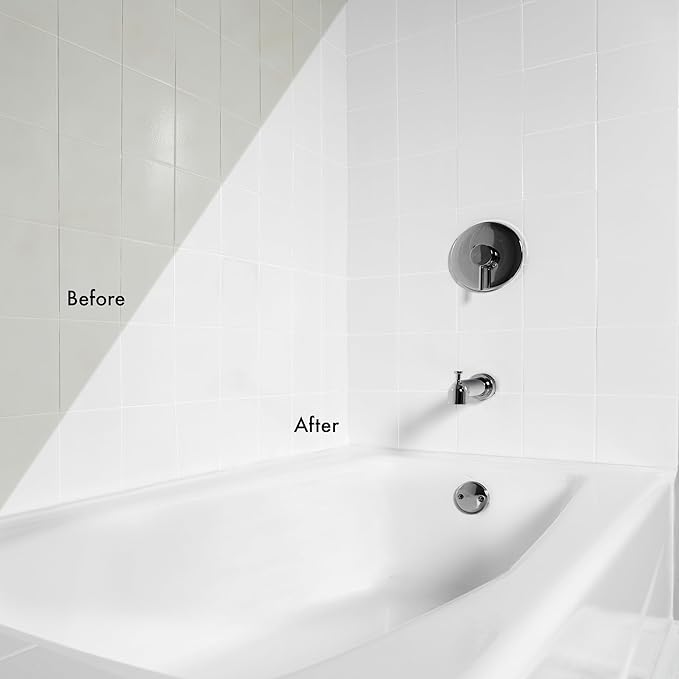 Tub & Tile Touch Up Satin White Paint Kit | Bathroom Surface Refresh, Ceramic, Porcelain, Fiberglass, Durable Moisture Resistant Finish, Quart