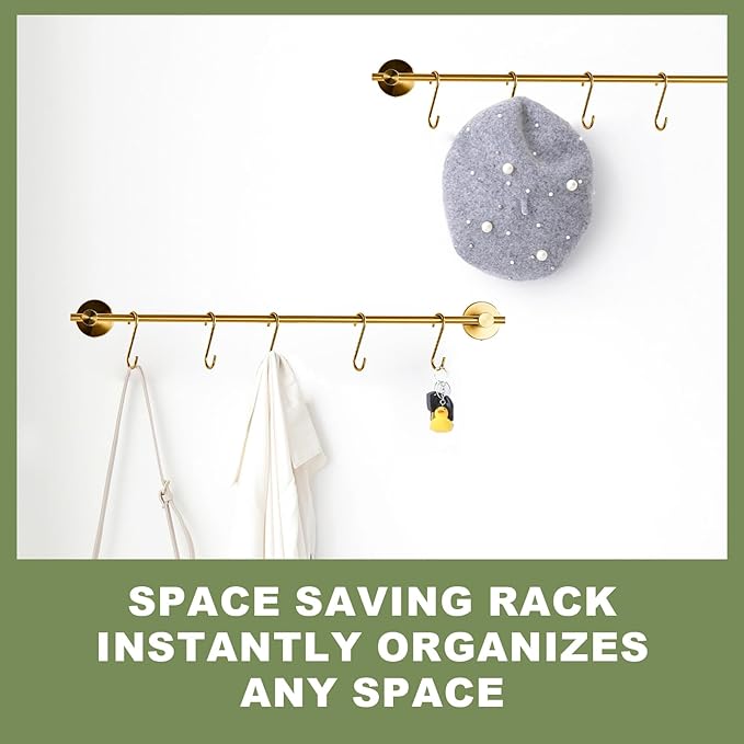 22 Inch Bathroom Towel Rack with 5 Hooks for Hanging Items Wall Mounted Hangers for Kitchen Bathroom and Bedroom Wall (Brushed Gold) YIGUANXIN