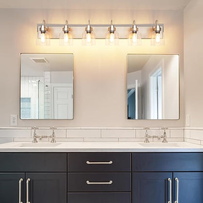 PRESDE Brushed Nickel 6 Light Bathroom Vanity Light for Bathroom Light Fixtures Over Mirror with Bubble Glass Globes Bath Vanity Lighting