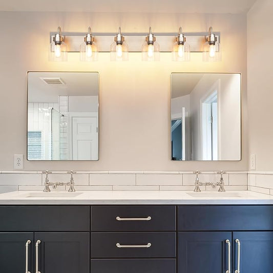 PRESDE Brushed Nickel 6 Light Bathroom Vanity Light for Bathroom Light Fixtures Over Mirror with Bubble Glass Globes Bath Vanity Lighting