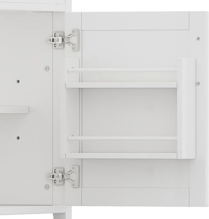30" Bathroom Vanity with Sink, Freestanding Bathroom Cabinet | Ceramic Top & Backsplash, 3 Storage Drawers, 1 Tilt-Out Storage, Adjustable Shelving, Door Storage and Towel Bar, White