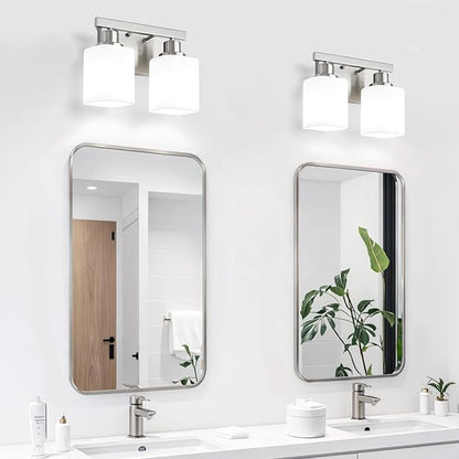 2 Light Brushed Nickel Vanity Light,Brushed Nickel Vanity Lights for Bathroom,Bathroom Light Fixtures Over Mirror,Wall Sconces for Living Room,Bedroom,Hallway(E26 Base)