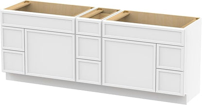 HomeBeyond 84 Inches Bathroom Vanity Base Cabinet Without Sink, Double Sink Top with Door & Soft Closing Drawers, Sturdy Floor Mounted Cabinet 2-Door 7-Drawer, White