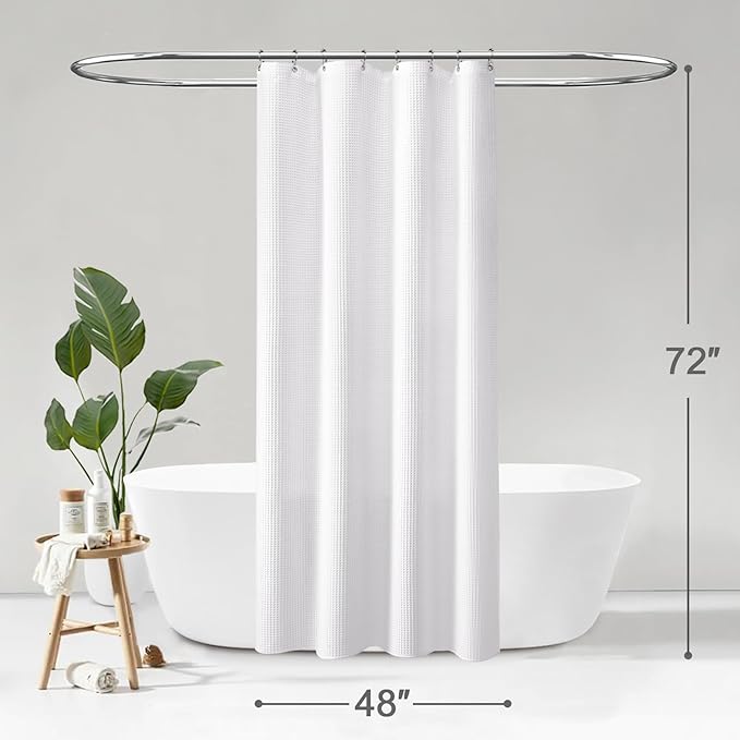 Stall Waffle Shower Curtain - White Cotton Fabric Texture Heavyweight Shower Curtains for Narrow Bathroom，Washable，48Wx72L