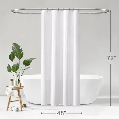 Stall Waffle Shower Curtain - White Cotton Fabric Texture Heavyweight Shower Curtains for Narrow Bathroom，Washable，48Wx72L