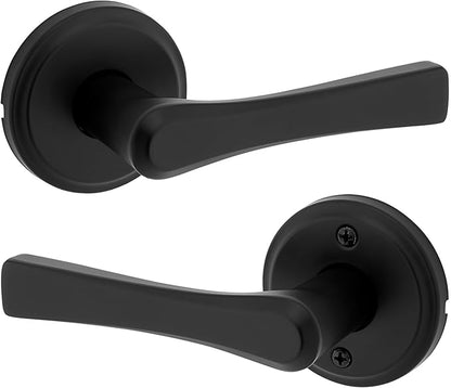 Kwikset Katella Interior Passage Door Handle, Lever For Closet and Hallway Doors, Reversible Non-Locking Handle Lever, Matte Black, with Microban Protection